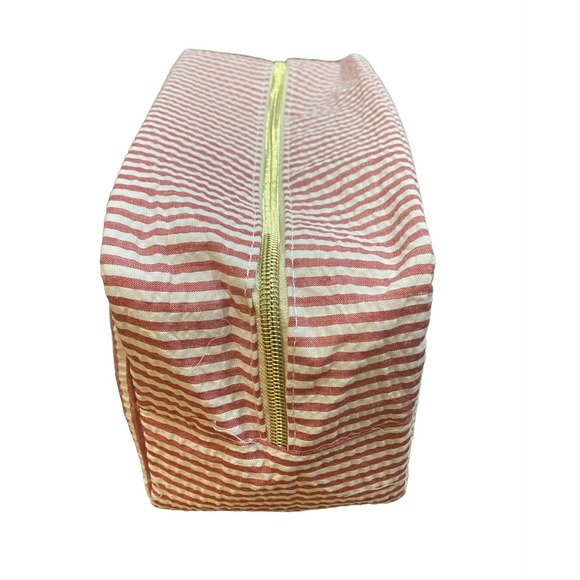 Pink Striped Seersucker "A" Cosmetic Bag | Zipper Makeup Pouch - Picture 4 of 8
